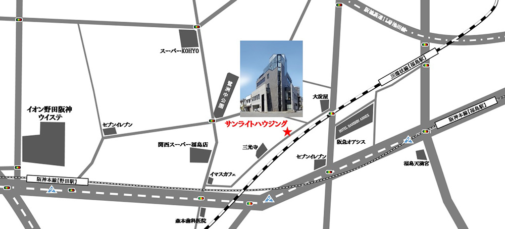 福島の新築一戸建て「サンライトハウジング」のマップ